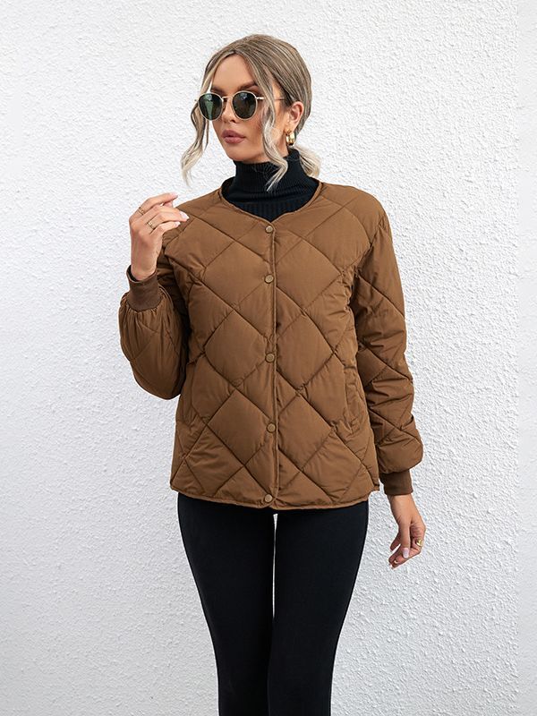 Women's Quilted Diamond Pattern Button - Up Casual Coat | Outerwear & Jackets - KOZHIKO