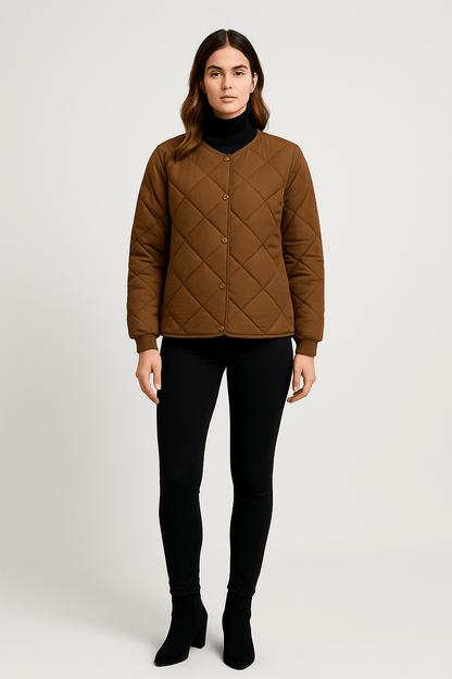 Women's Quilted Diamond Pattern Button - Up Casual Coat | Outerwear & Jackets - KOZHIKO