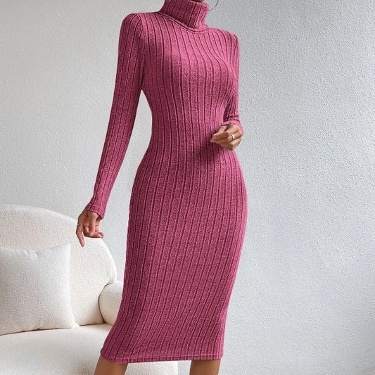 Women's Ribbed Turtleneck Long Sleeve Bodycon Midi Dress | Dress - KOZHIKO
