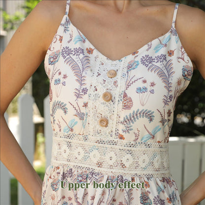 Women's Sleeveless Floral Maxi Dress with Lace Trim | Dress - KOZHIKO