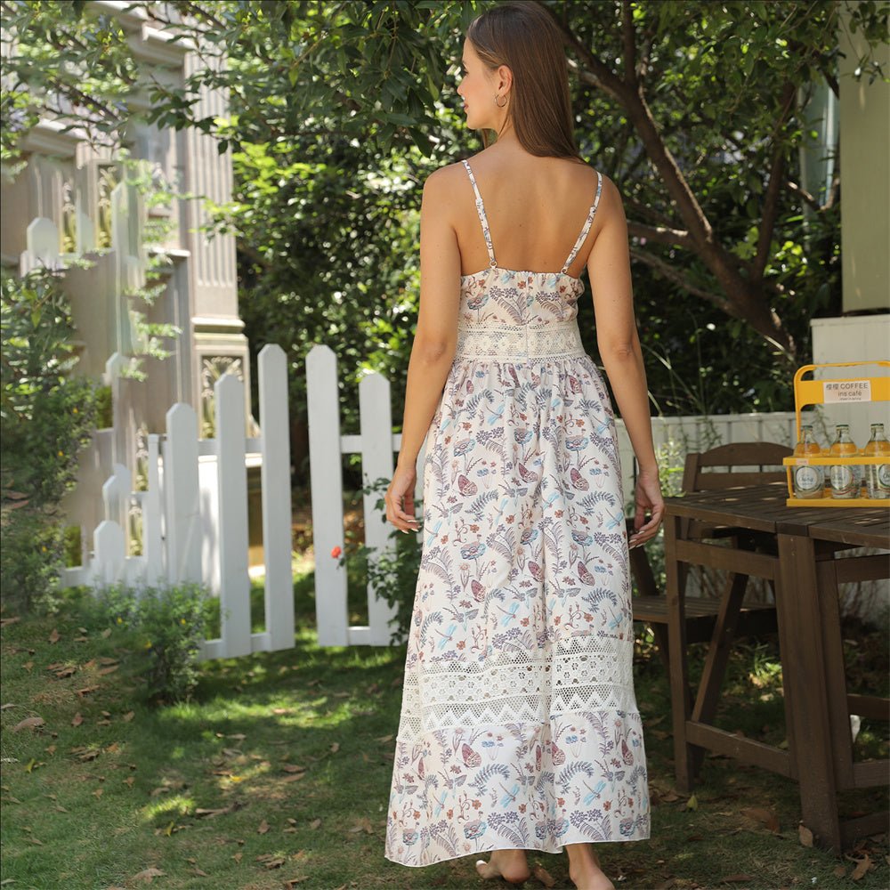 Women's Sleeveless Floral Maxi Dress with Lace Trim | Dress - KOZHIKO