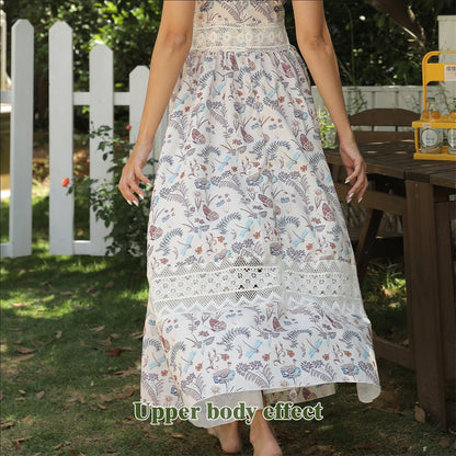 Women's Sleeveless Floral Maxi Dress with Lace Trim | Dress - KOZHIKO
