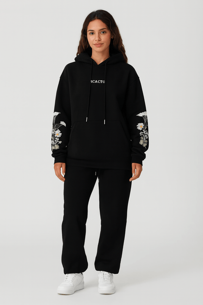 Women’s Solid Color Floral Print Hoodie | Outerwear & Jackets - KOZHIKO