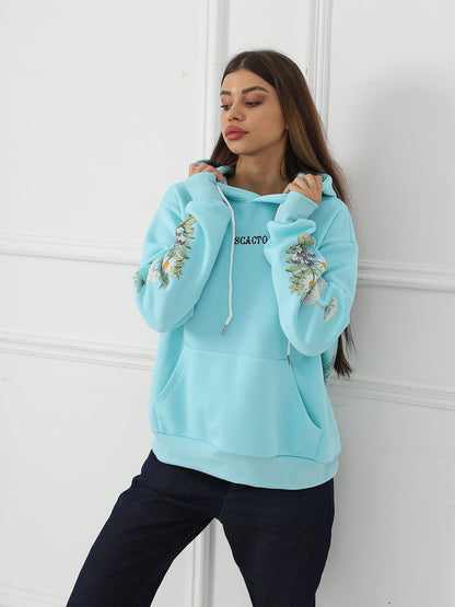 Women’s Solid Color Floral Print Hoodie | Outerwear & Jackets - KOZHIKO