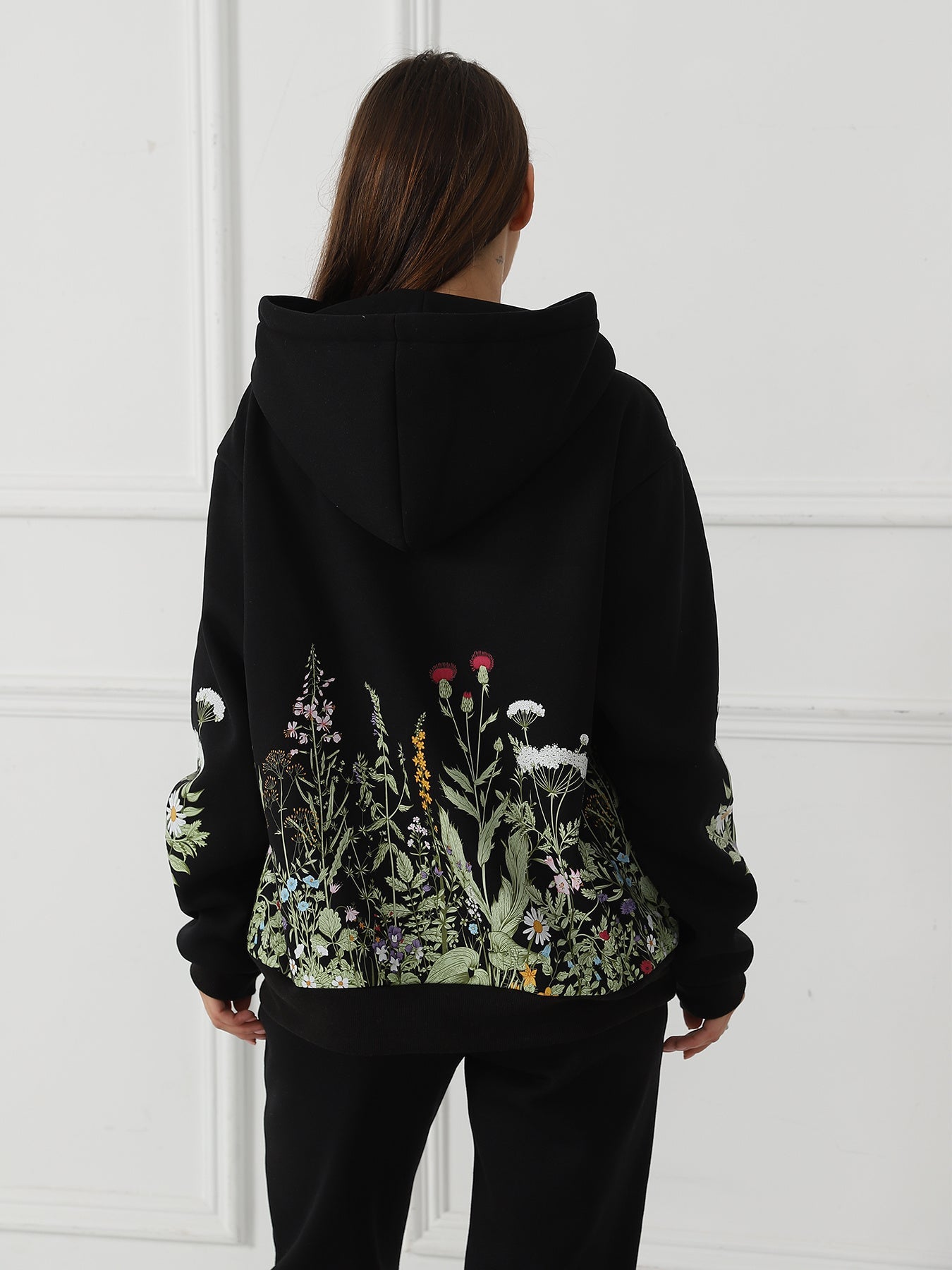 Women’s Solid Color Floral Print Hoodie | Outerwear & Jackets - KOZHIKO
