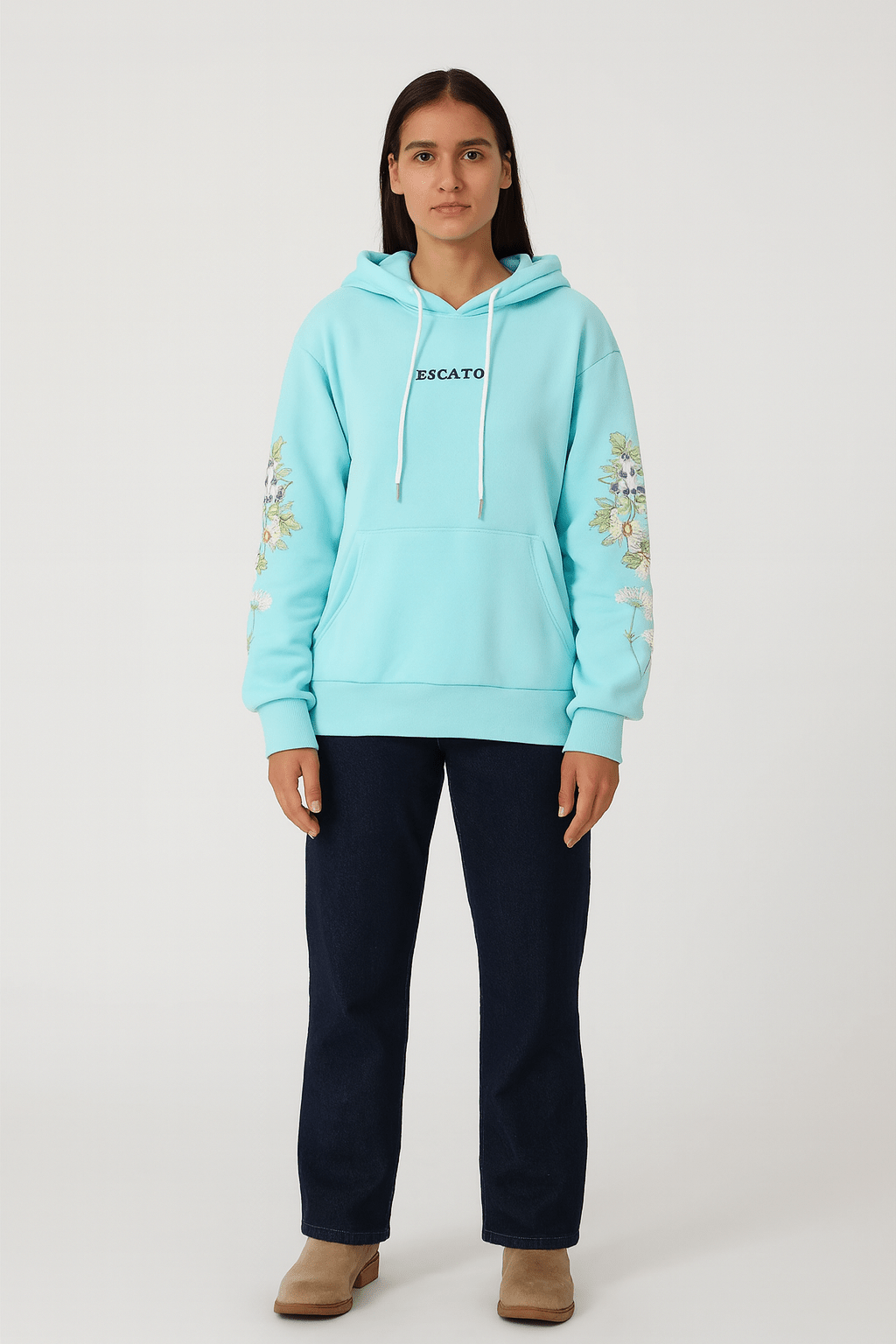 Women’s Solid Color Floral Print Hoodie | Outerwear & Jackets - KOZHIKO