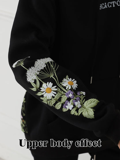 Women’s Solid Color Floral Print Hoodie | Outerwear & Jackets - KOZHIKO