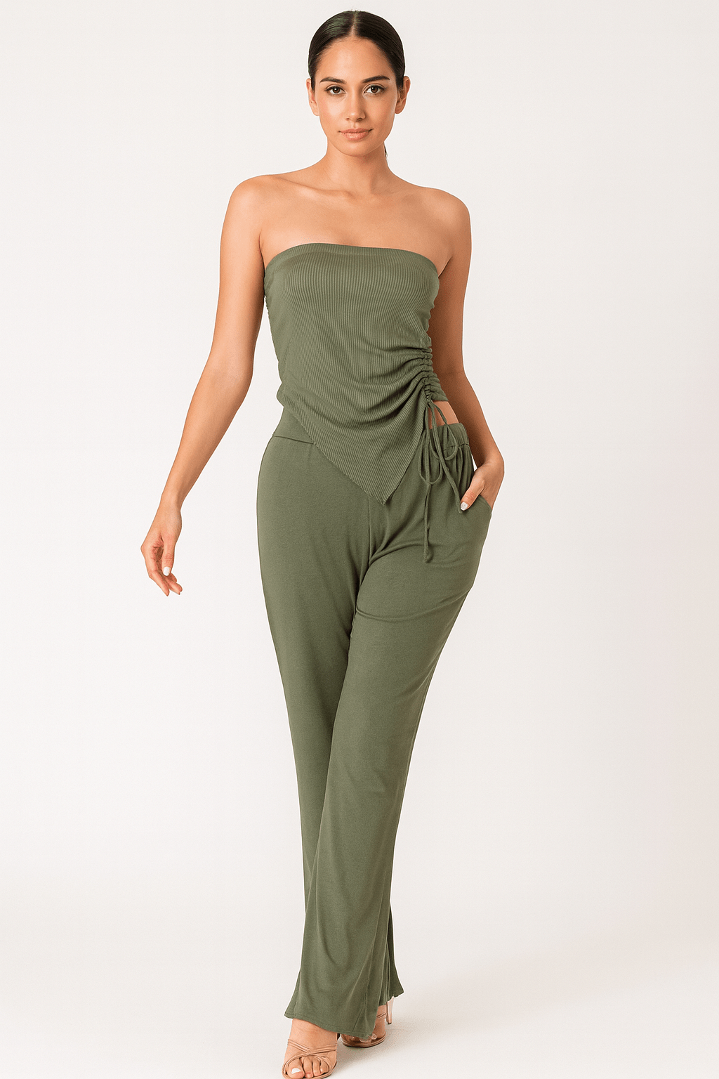 Women's Strapless Top and High Waist Pants Set | Outfit & Sets - KOZHIKO