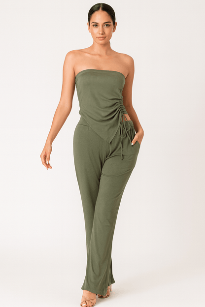 Women's Strapless Top and High Waist Pants Set | Outfit & Sets - KOZHIKO