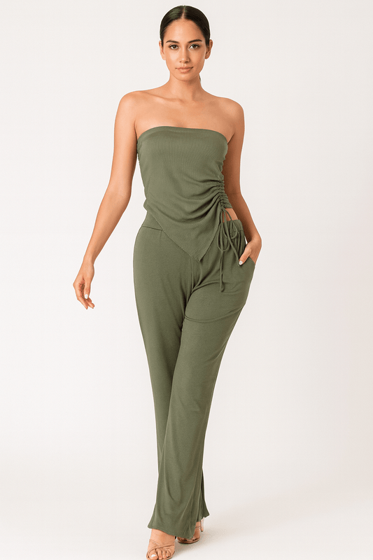 Women's Strapless Top and High Waist Pants Set | Outfit & Sets - KOZHIKO