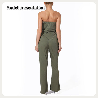 Women's Strapless Top and High Waist Pants Set | Outfit & Sets - KOZHIKO