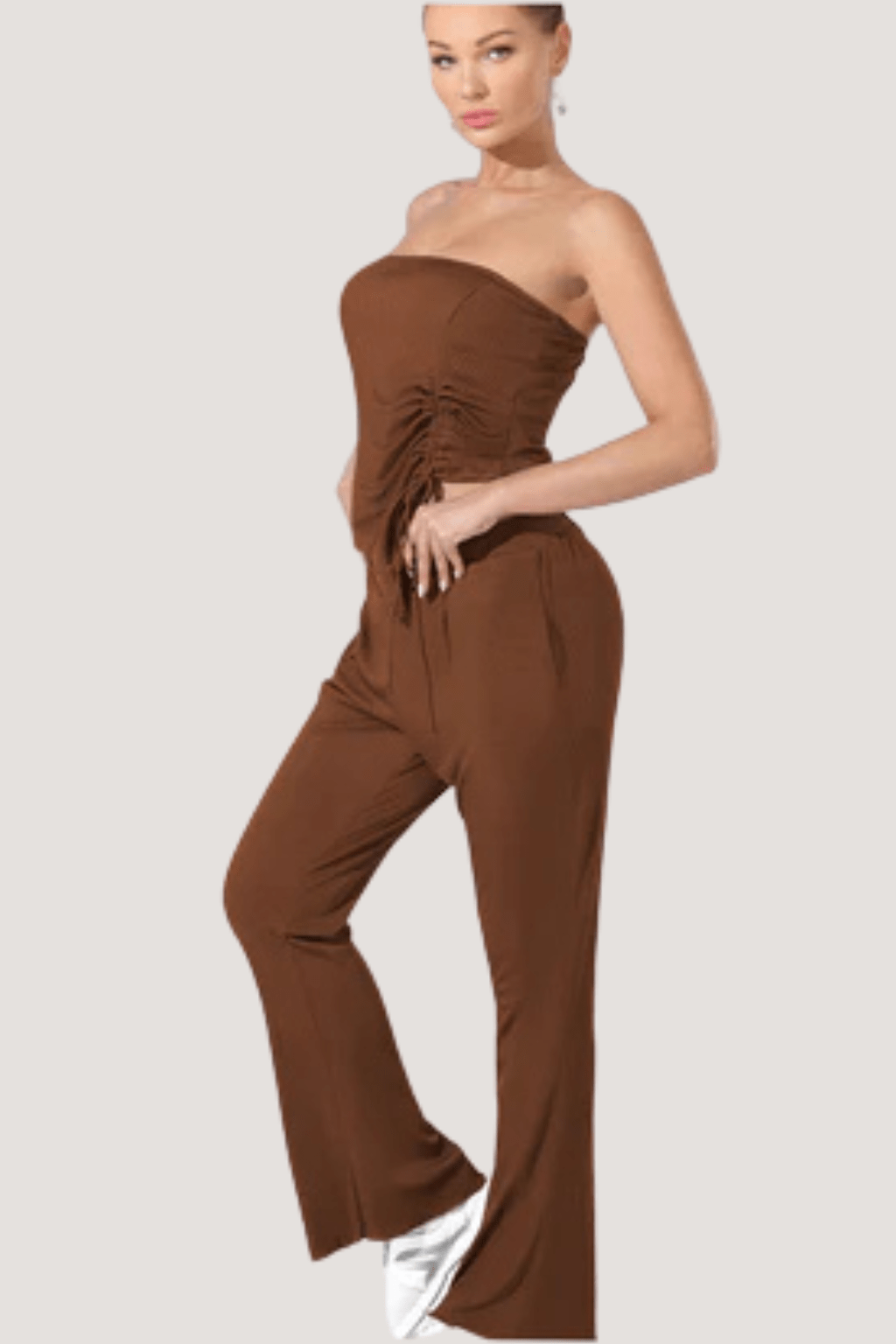 Women's Strapless Top and High Waist Pants Set | Outfit & Sets - KOZHIKO