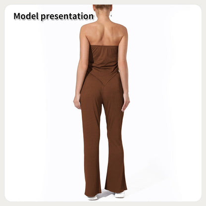 Women's Strapless Top and High Waist Pants Set | Outfit & Sets - KOZHIKO