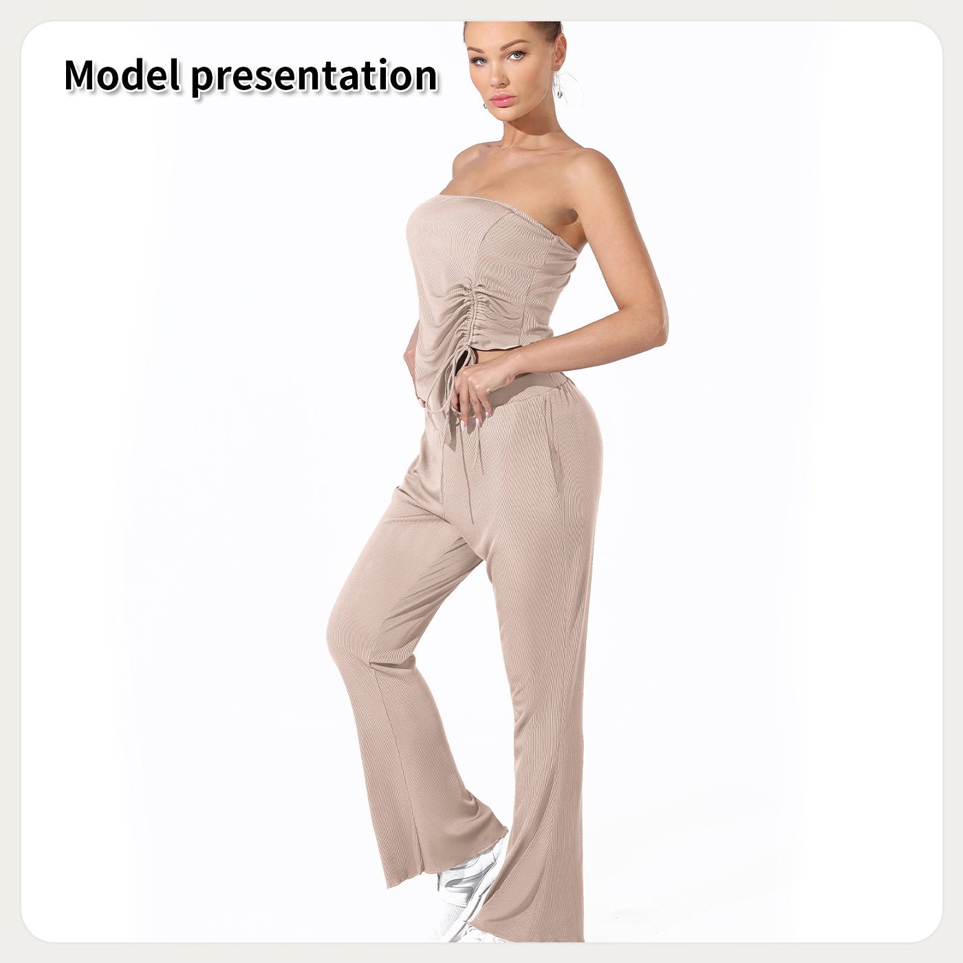 Women's Strapless Top and High Waist Pants Set | Outfit & Sets - KOZHIKO