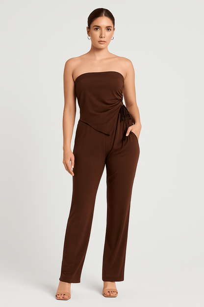 Women's Strapless Top and High Waist Pants Set | Outfit & Sets - KOZHIKO