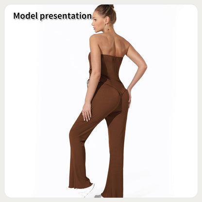 Women's Strapless Top and High Waist Pants Set | Outfit & Sets - KOZHIKO
